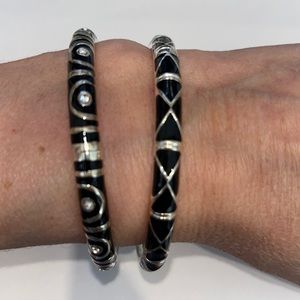 Set of 2 Nordstrom Sequin silver & black enamel hinged bracelets bangles